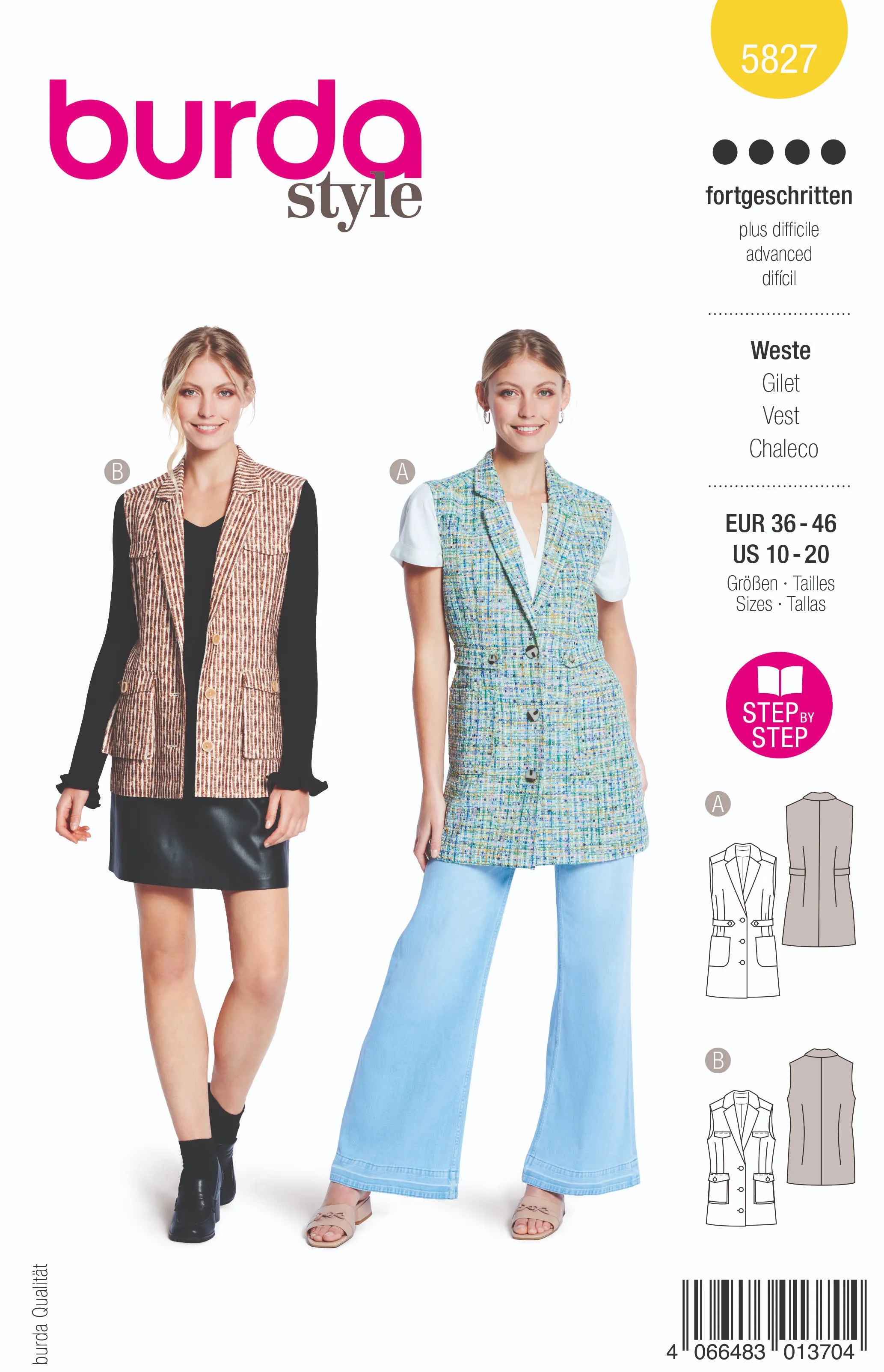 Patron Couture Burda 5827 - Gilet Femme Taille 36-46 Niveau Avancé